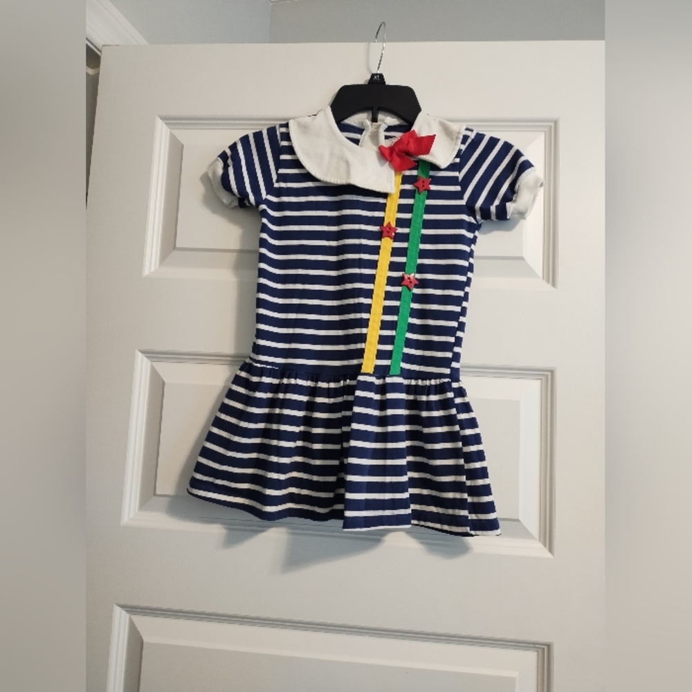 Vintage Buster Brown Nautical Striped Kids Dress with Red Bow